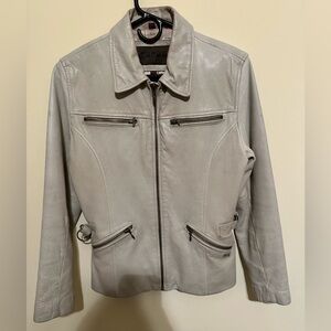 Vintage Guess White Leather Jacket with Extra Pockets | Size S
